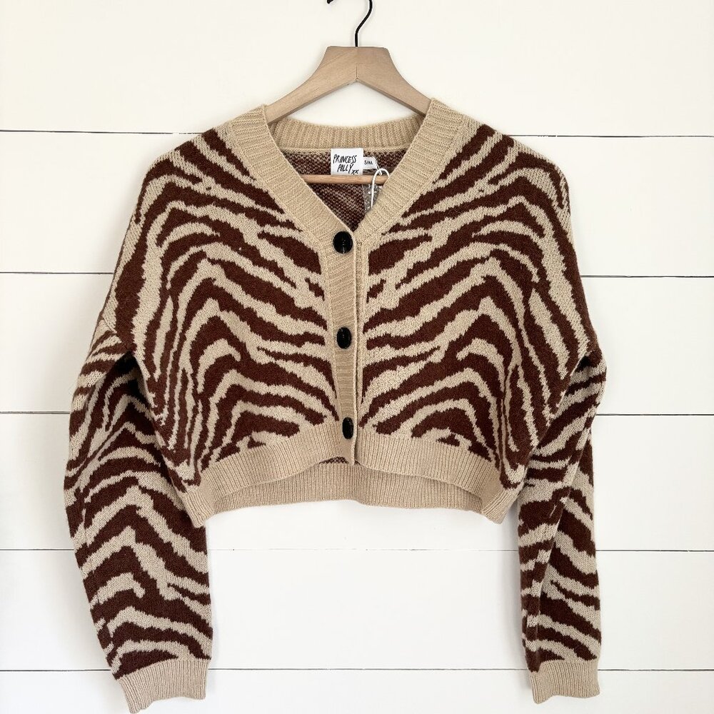 Princess Polly NWT brown and tan patterned button down cardigan sweater